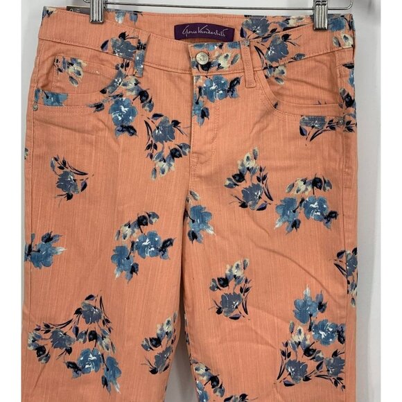 Gloria Vanderbilt Pants Size 6 Coral Floral Capri Cuffed Button Logo Women New - Picture 2 of 10